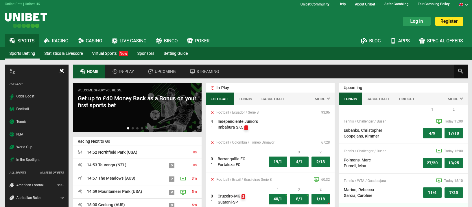 Unibet homepage