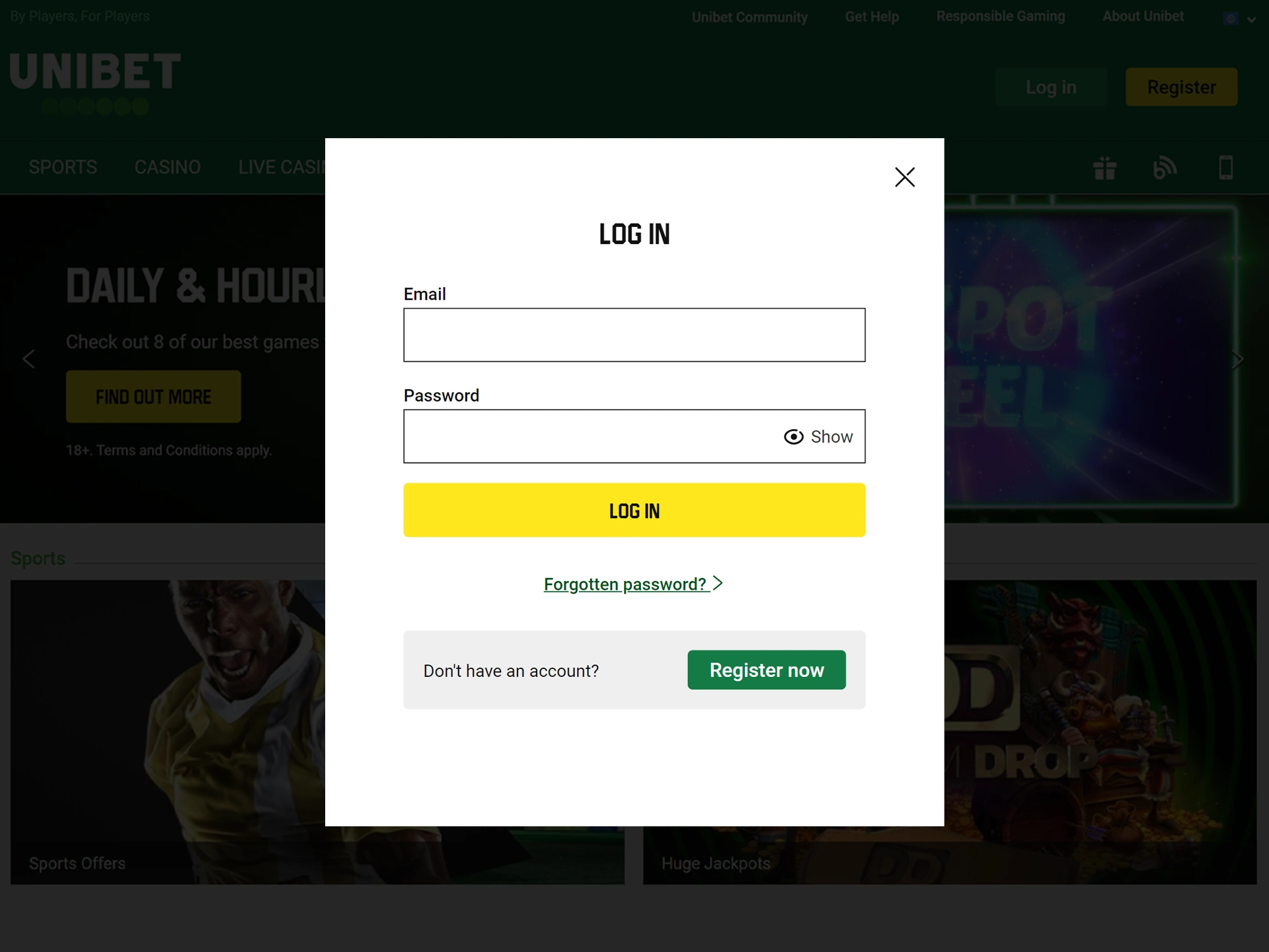 Unibet regisztráció és bejelentkezés